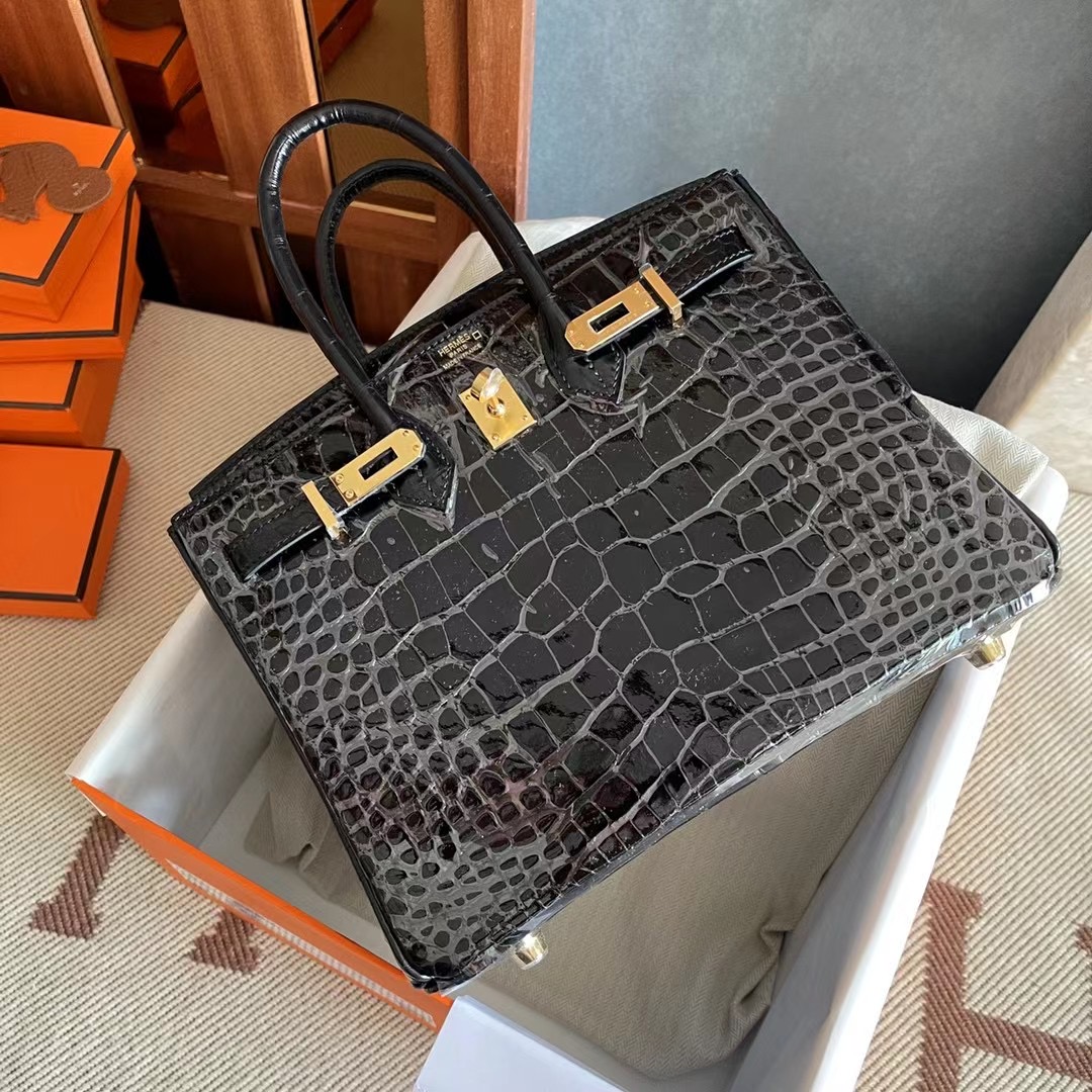 Saudi Arabia Dammam HM BK 25cm 89 Noir Shiny alligator crocodile