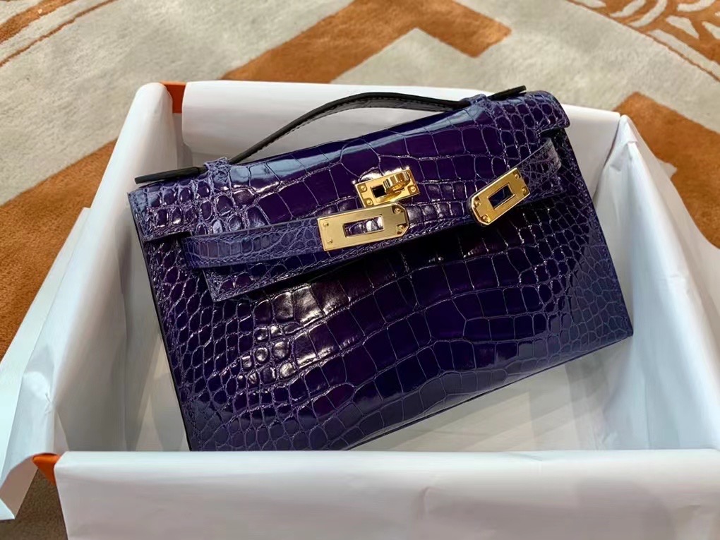 VIP一级品 kl一代 美洲鳄 73 Bleu Saphir 宝石蓝/金扣 手工缝制
