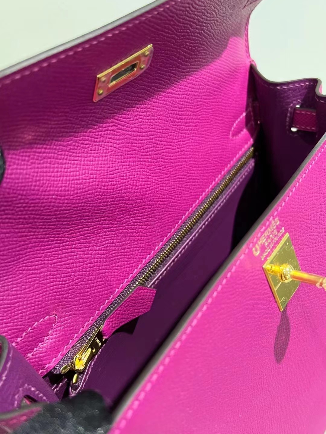 爱马仕kl包价格 HM KL Bag 25 Epsom掌纹牛皮 L3玫瑰紫 ghw