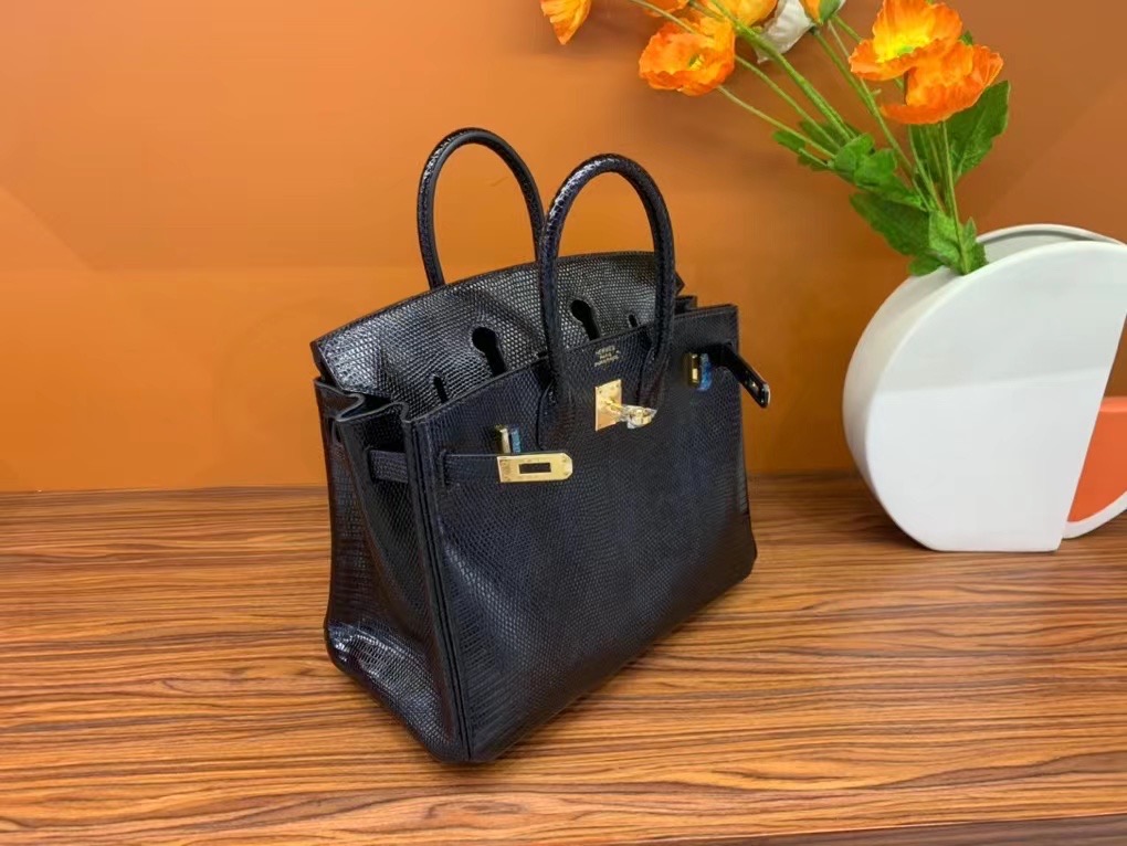 VIP一级品  BK25cm 蜥蜴皮 Lizard CK89 Noir 黑色/金扣  手工缝制 臻品鉴赏
