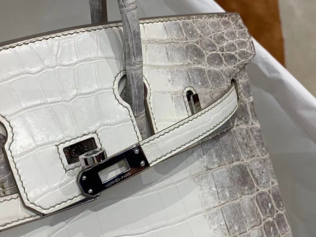 VIP一级品 BK 25cm 01喜马拉雅白  himalaya 雾面尼罗鳄鱼 两点 银扣  还自带气孔 可遇不可求 [得意]