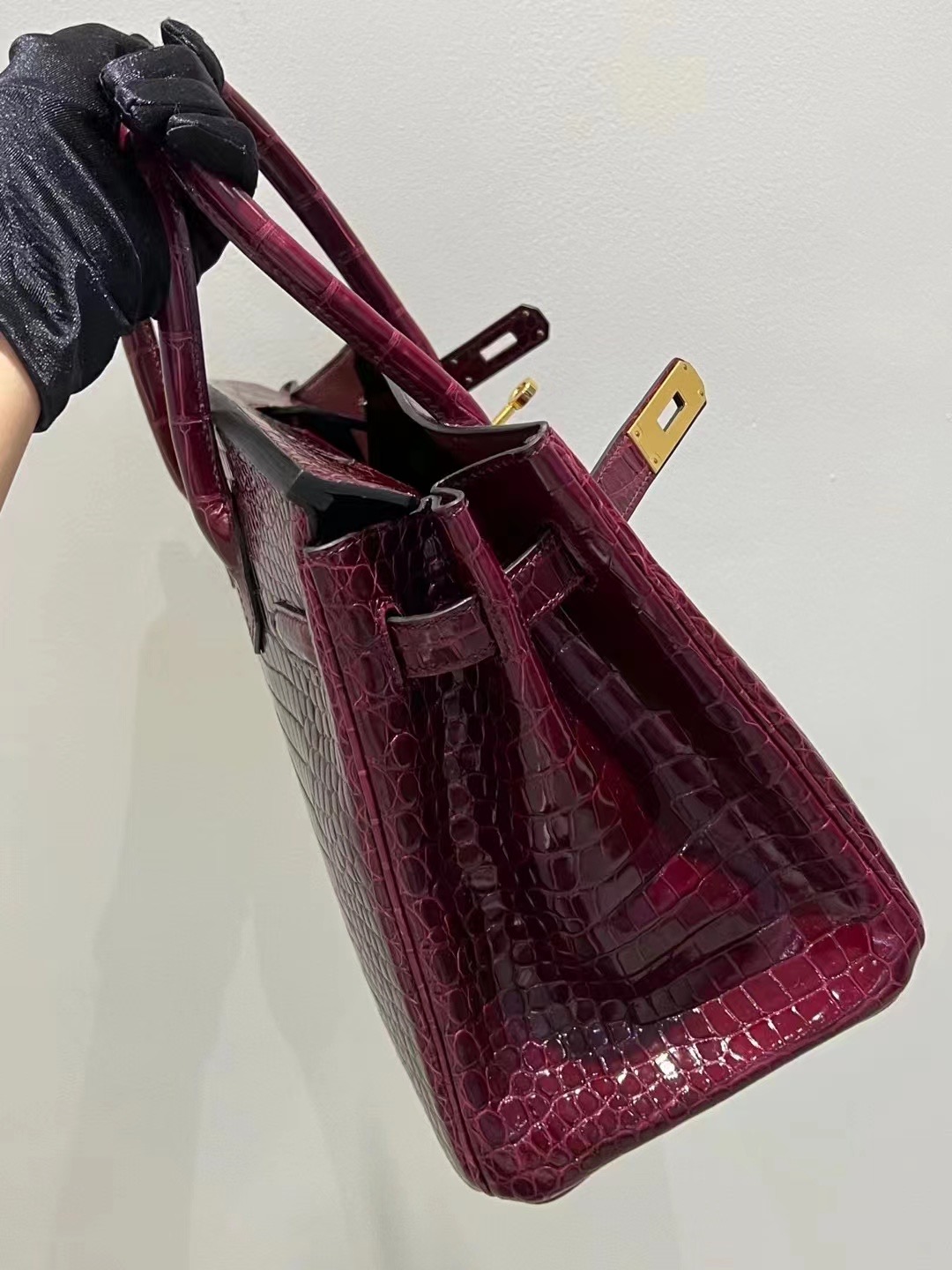 HM BK 30cm 57 Bordeaux 波尔多酒红 Shiny porosus crocodile