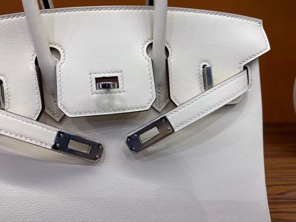 VIP一级品： BK 25cm swift  8L 冰川白/银扣 手工缝制 臻品鉴赏