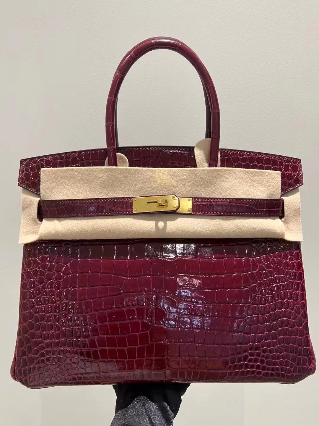 HM BK 30cm 57 Bordeaux 波尔多酒红 Shiny porosus crocodile