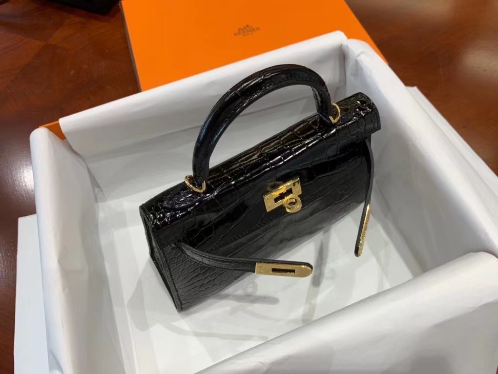 VIP一级品 Mini kl19cm 美洲鳄Alligator   CK89 Noir 黑色/金扣  手工缝制 臻品鉴赏