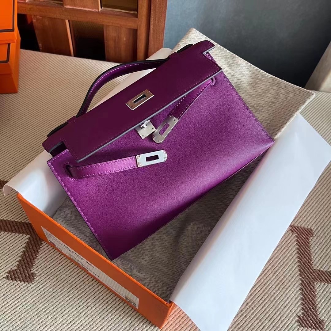 HM KL pochette swift P9 Anemone 海葵紫 银