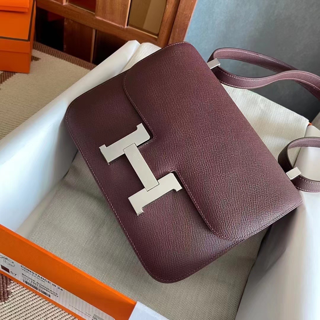 constance 24cm epsom 55 rouge h 爱马仕红  银