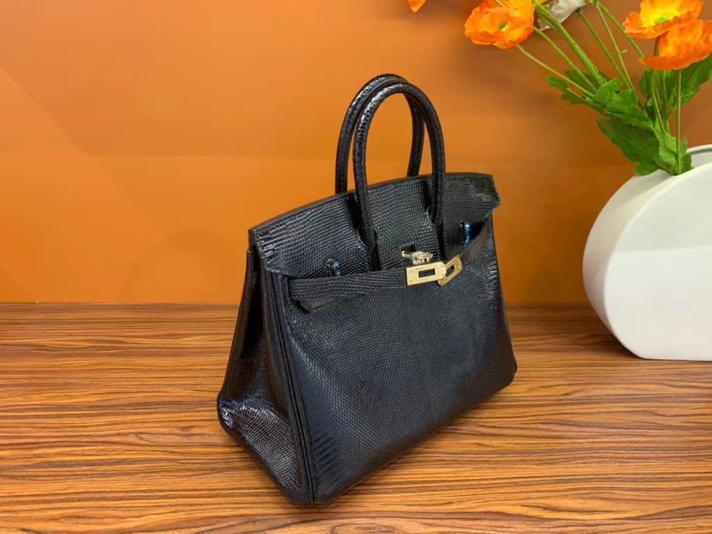 VIP一级品  BK25cm 蜥蜴皮 Lizard CK89 Noir 黑色/金扣  手工缝制 臻品鉴赏