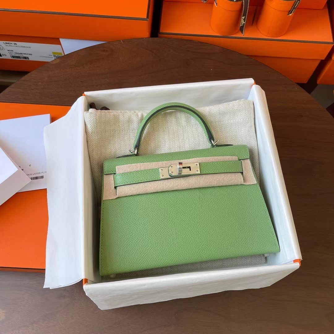 KL Mini 二代 Epsom皮 3I Vert criquet 牛油果绿 银扣