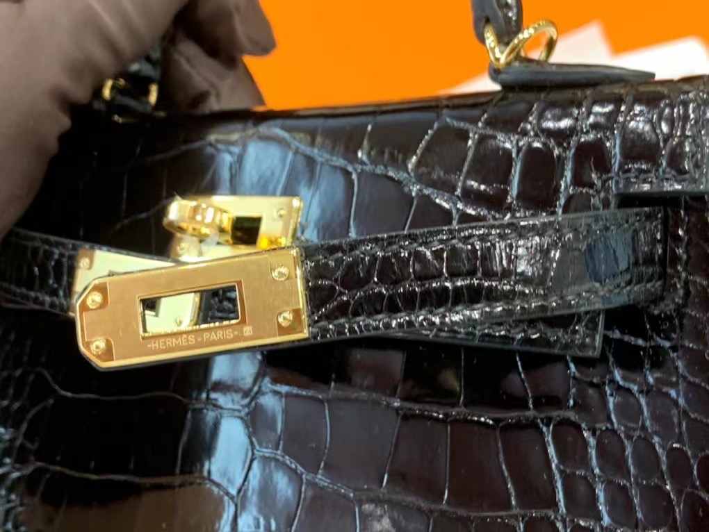 VIP一级品 Mini kl19cm 美洲鳄Alligator   CK89 Noir 黑色/金扣  手工缝制 臻品鉴赏