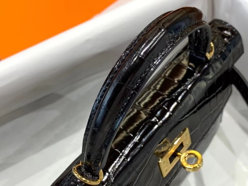 VIP一级品 Mini kl19cm 美洲鳄Alligator   CK89 Noir 黑色/金扣  手工缝制 臻品鉴赏