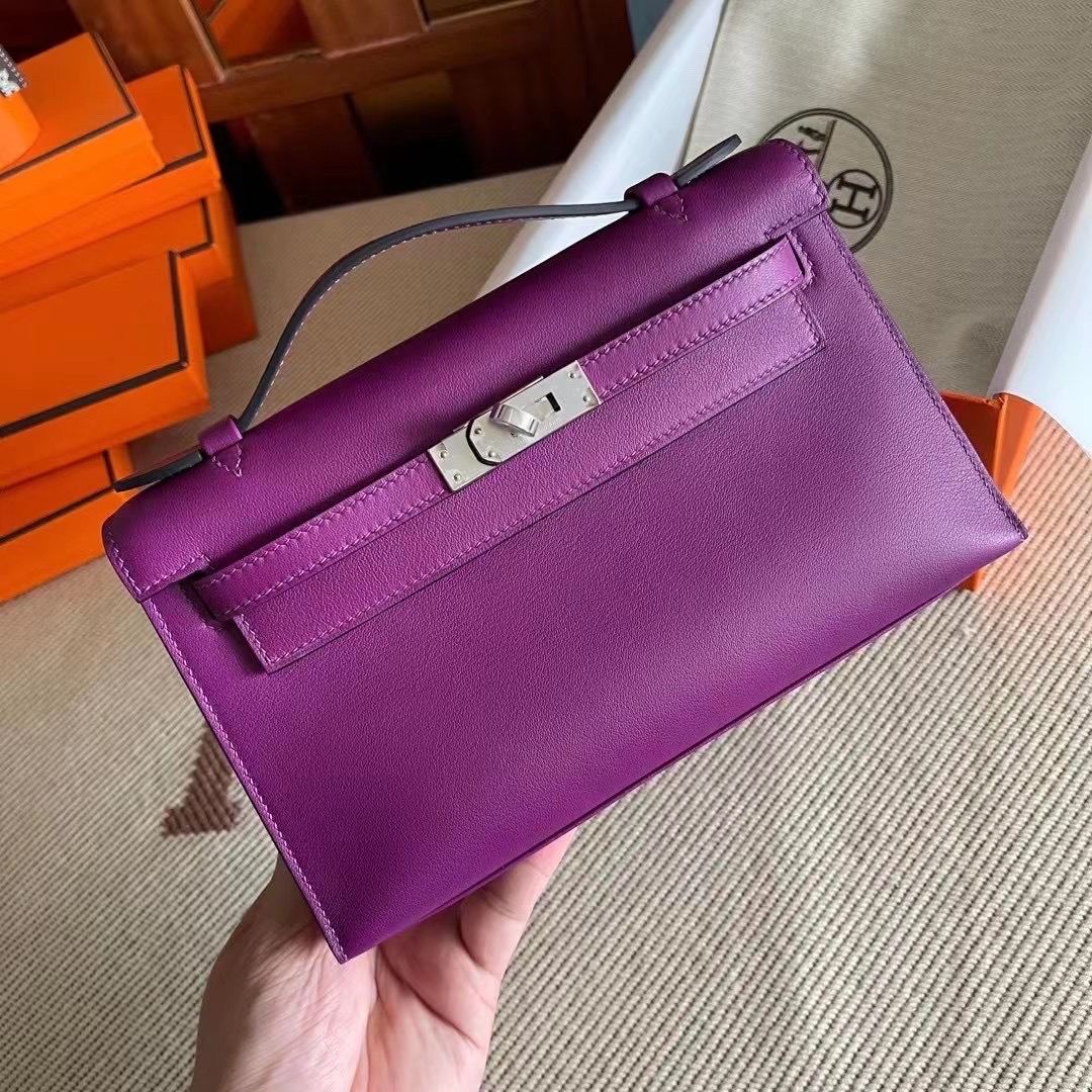 HM KL pochette swift P9 Anemone 海葵紫 银