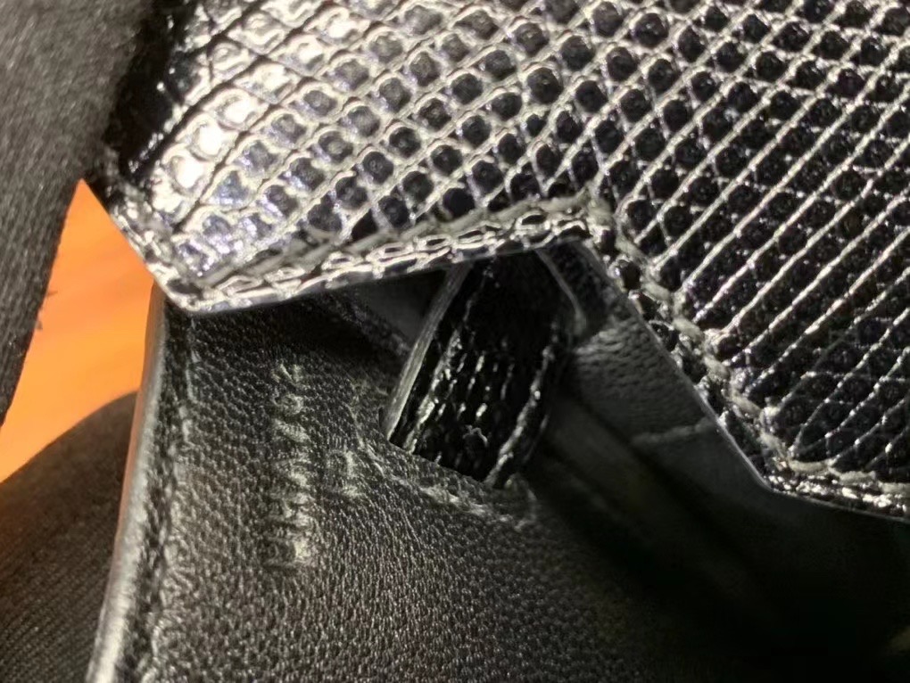 VIP一级品  BK25cm 蜥蜴皮 Lizard CK89 Noir 黑色/金扣  手工缝制 臻品鉴赏