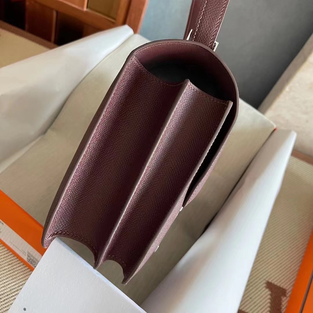 constance 24cm epsom 55 rouge h 爱马仕红  银