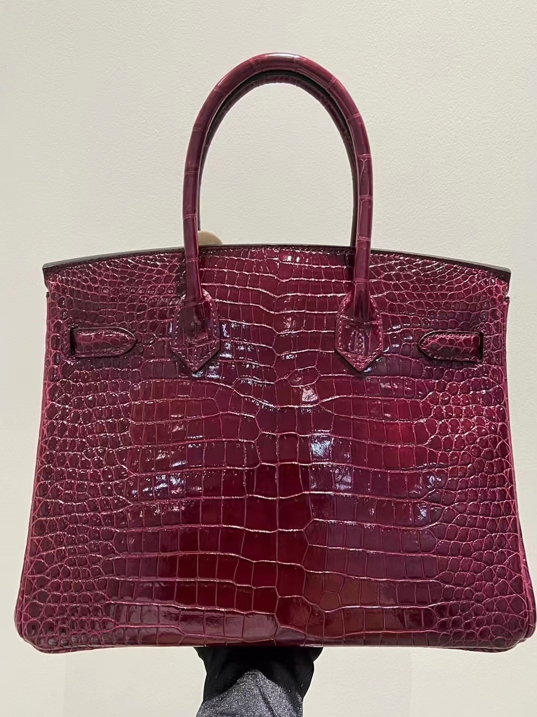 HM BK 30cm 57 Bordeaux 波尔多酒红 Shiny porosus crocodile