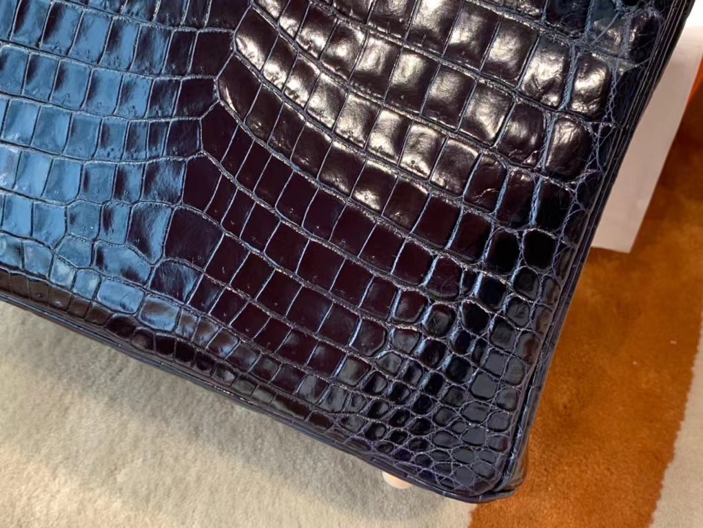 VIP一级品： BK 25cm Nile Crocodile 尼罗鳄 2Z Blue Nuit 午夜蓝/金扣 手工缝制 臻品鉴赏