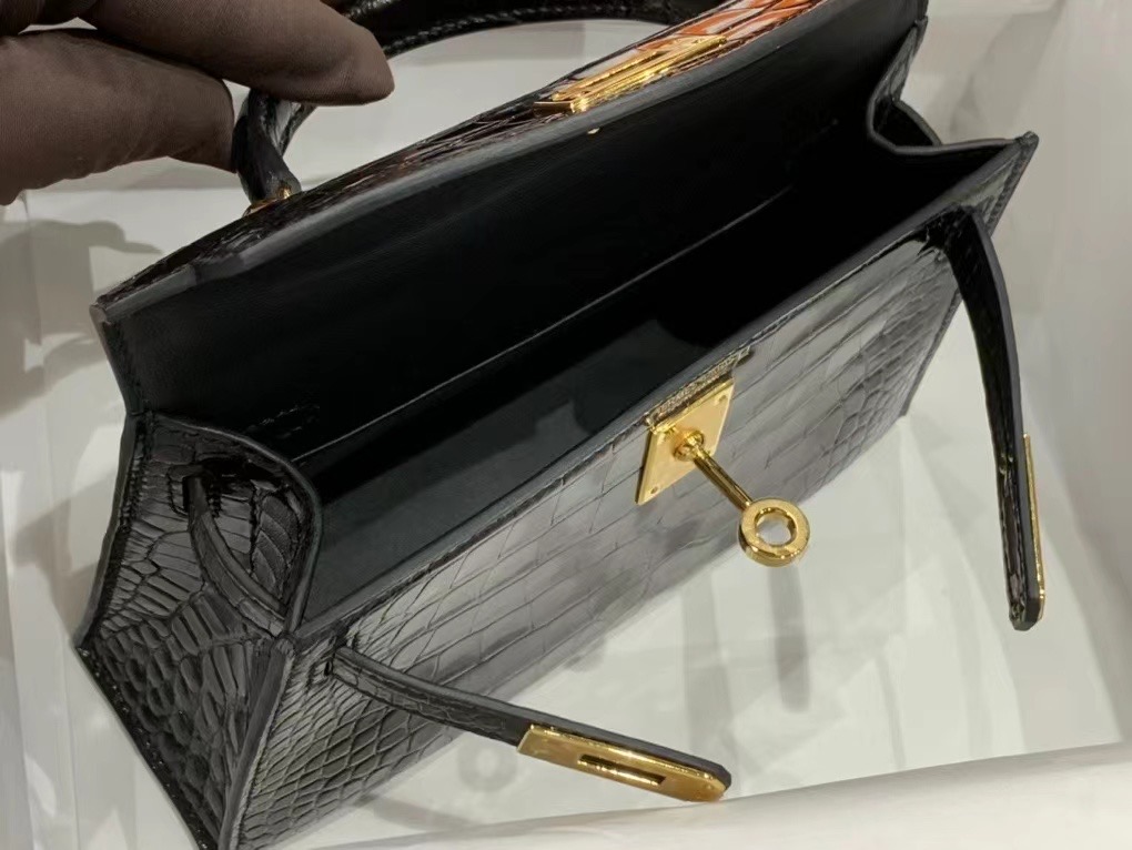 VIP一级品 Mini kl19cm 美洲鳄Alligator   CK89 Noir 黑色/金扣  手工缝制 臻品鉴赏