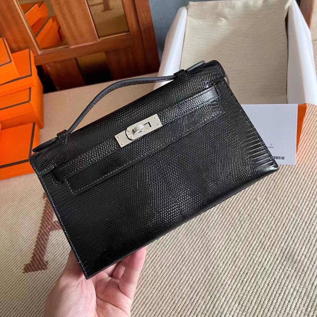 Kuwait HM KL Pochette Lizard 89 Noir Phw