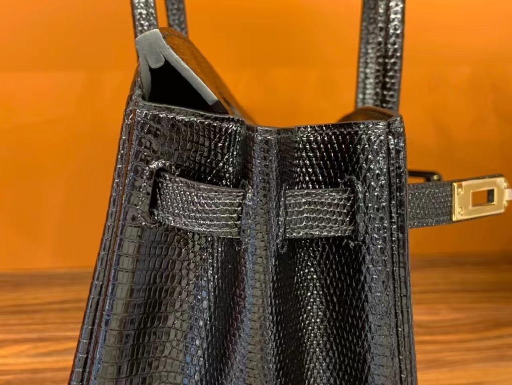 VIP一级品  BK25cm 蜥蜴皮 Lizard CK89 Noir 黑色/金扣  手工缝制 臻品鉴赏