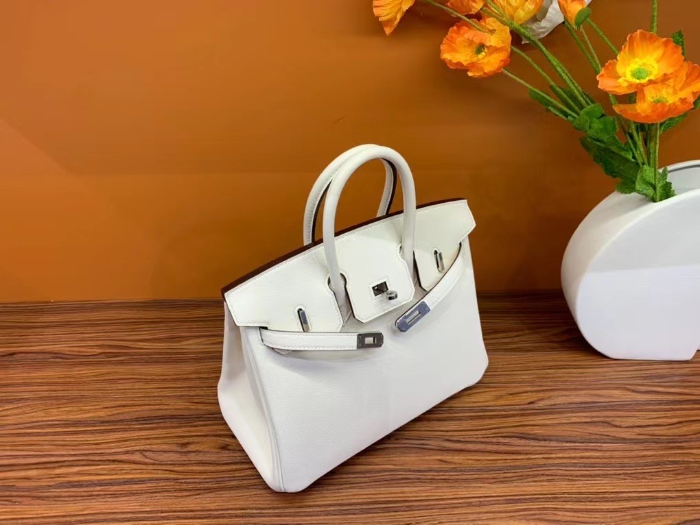 VIP一级品： BK 25cm swift  8L 冰川白/银扣 手工缝制 臻品鉴赏