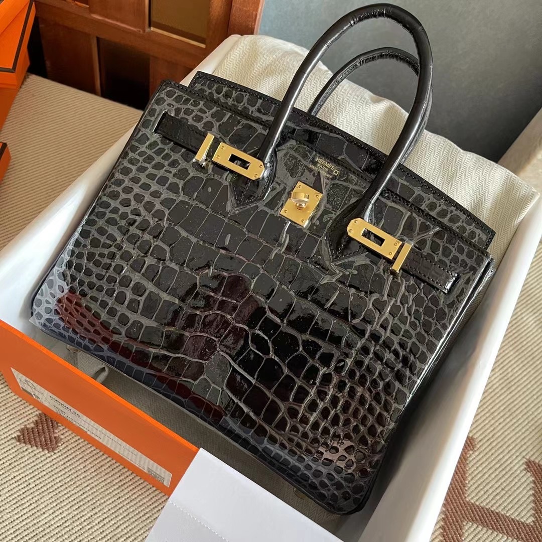 Saudi Arabia Dammam HM BK 25cm 89 Noir Shiny alligator crocodile