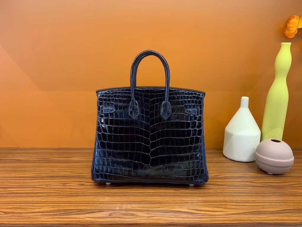 VIP一级品： BK 25cm Nile Crocodile 尼罗鳄 2Z Blue Nuit 午夜蓝/金扣 手工缝制 臻品鉴赏
