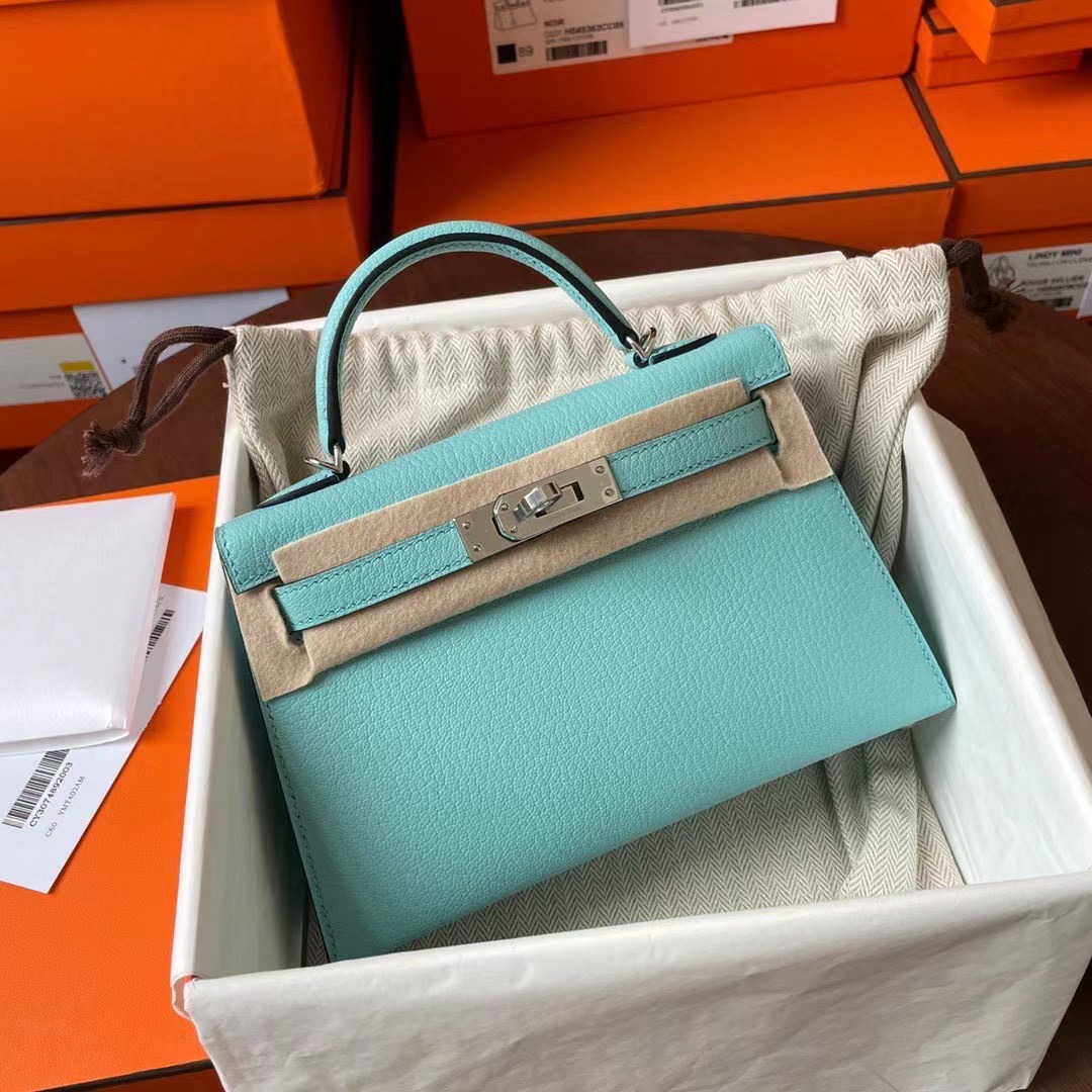 KL Mini 二代 Chèvre山羊皮 3P blue atoll 马卡龙蓝 银扣