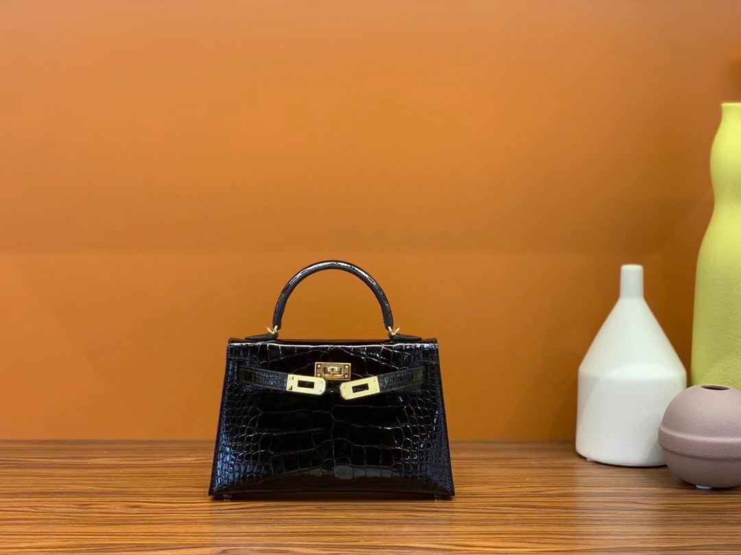 VIP一级品 Mini kl19cm 美洲鳄Alligator   CK89 Noir 黑色/金扣  手工缝制 臻品鉴赏