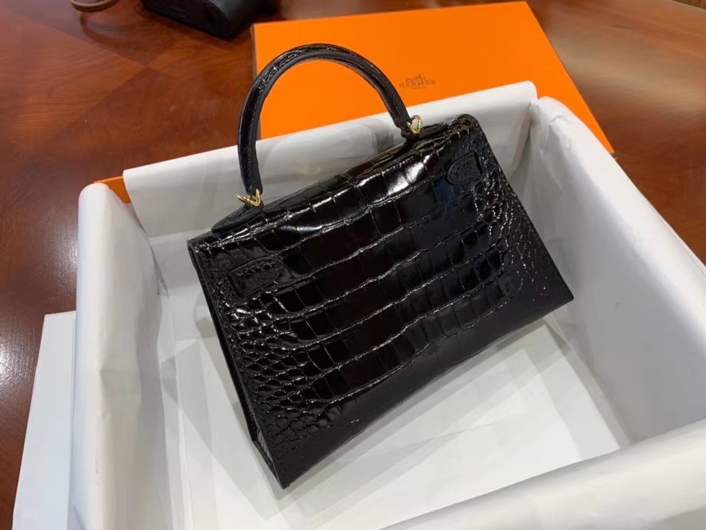 VIP一级品 Mini kl19cm 美洲鳄Alligator   CK89 Noir 黑色/金扣  手工缝制 臻品鉴赏