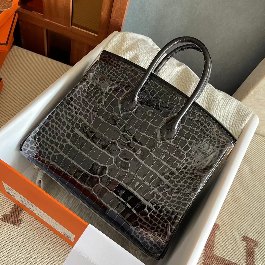 Saudi Arabia Dammam HM BK 25cm 89 Noir Shiny alligator crocodile