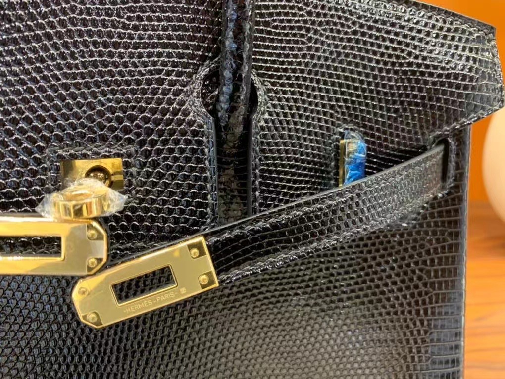 VIP一级品  BK25cm 蜥蜴皮 Lizard CK89 Noir 黑色/金扣  手工缝制 臻品鉴赏