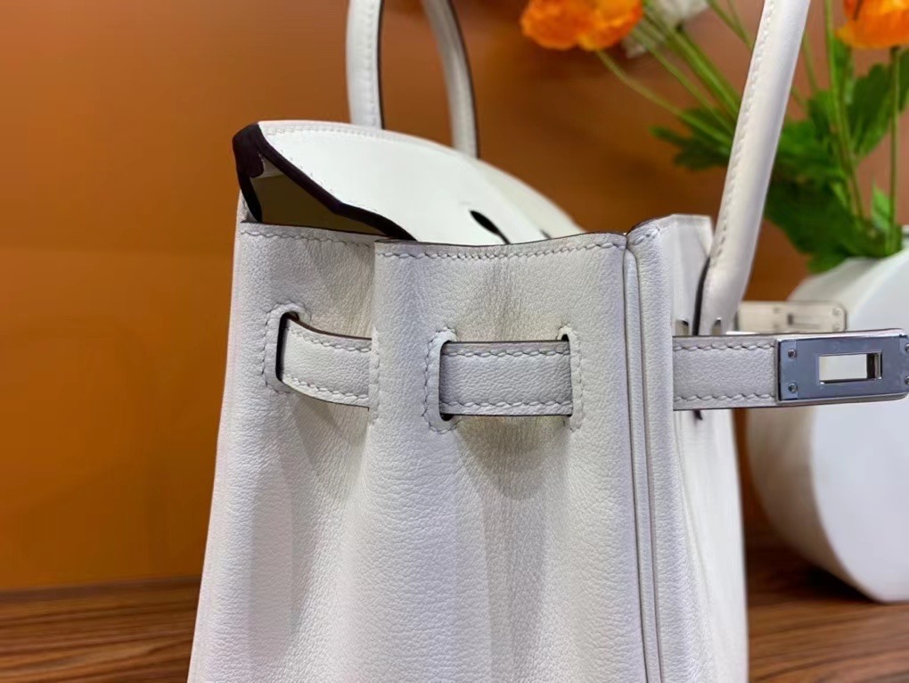 VIP一级品： BK 25cm swift  8L 冰川白/银扣 手工缝制 臻品鉴赏