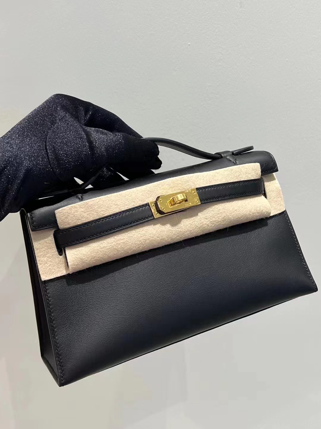 HM MiniKL Pochette 22cm Swift calfskin牛皮 CK89黑色 金扣