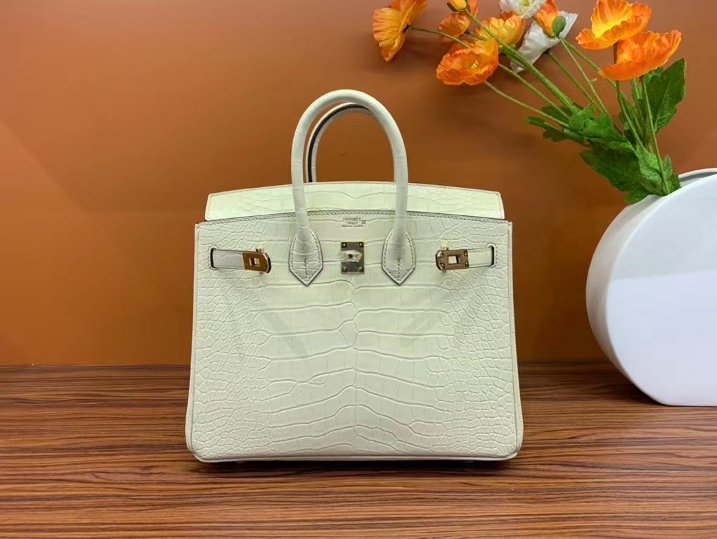 BK 25cm 美洲鳄 Matte Alligator Crocodile Y1 Vanille 香草色/金扣 手工缝制 臻品鉴赏