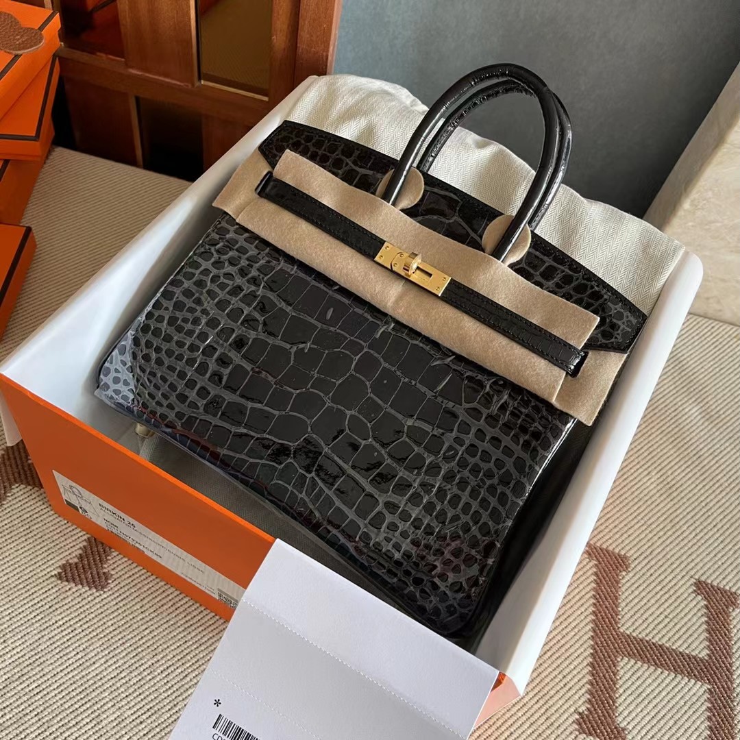 Saudi Arabia Dammam HM BK 25cm 89 Noir Shiny alligator crocodile