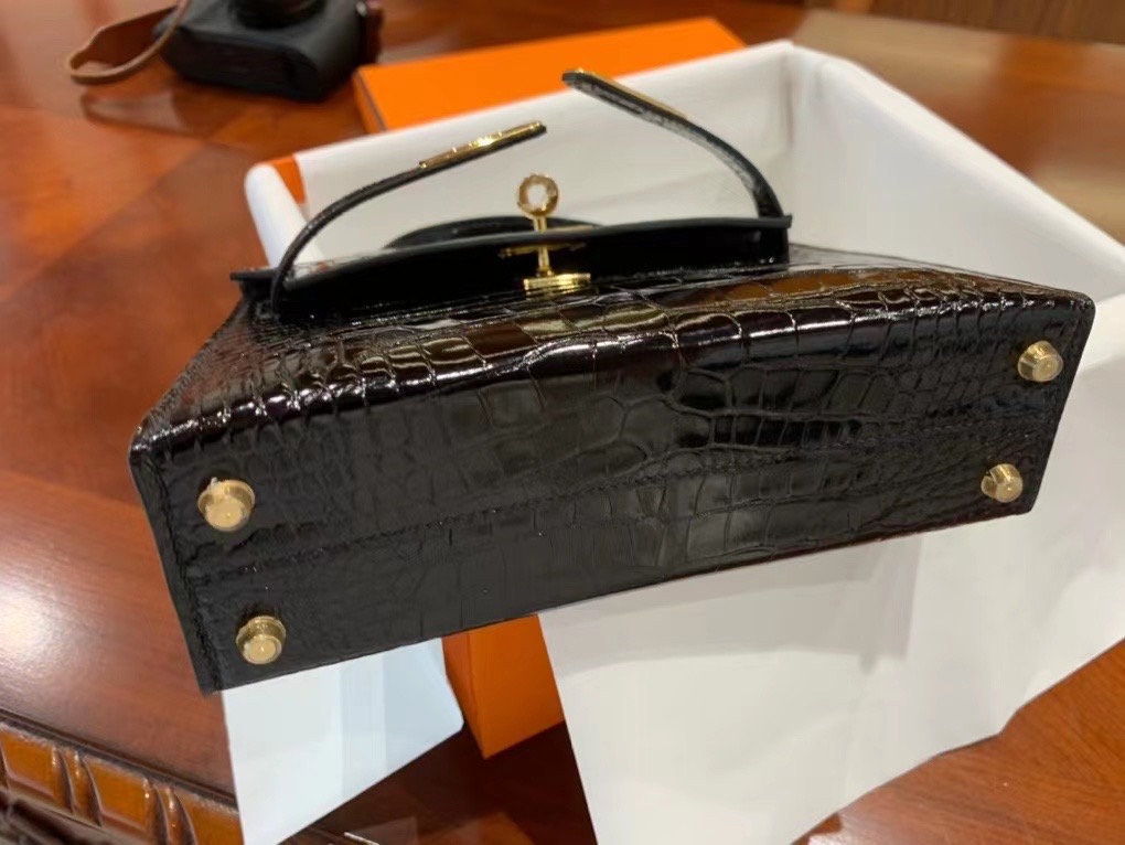 VIP一级品 Mini kl19cm 美洲鳄Alligator   CK89 Noir 黑色/金扣  手工缝制 臻品鉴赏