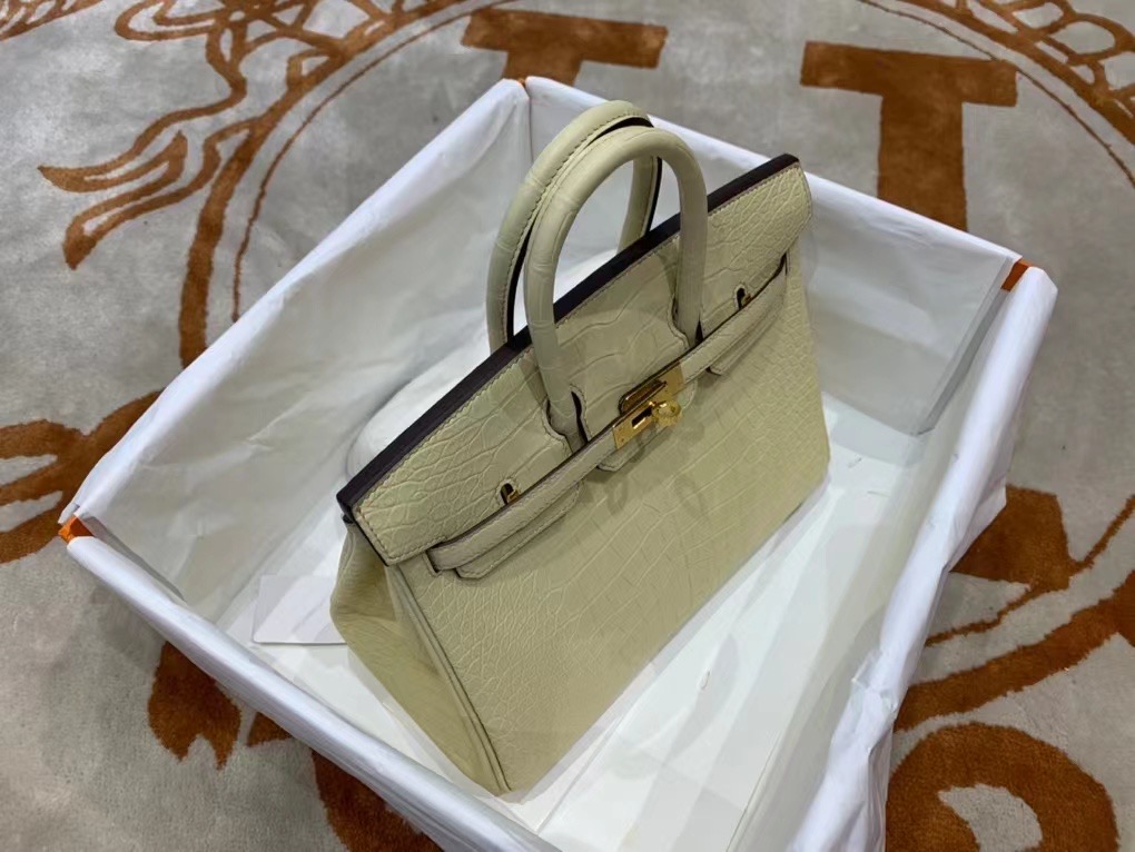BK 25cm 美洲鳄 Matte Alligator Crocodile Y1 Vanille 香草色/金扣 手工缝制 臻品鉴赏