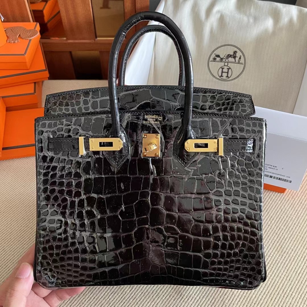 Saudi Arabia Dammam HM BK 25cm 89 Noir Shiny alligator crocodile