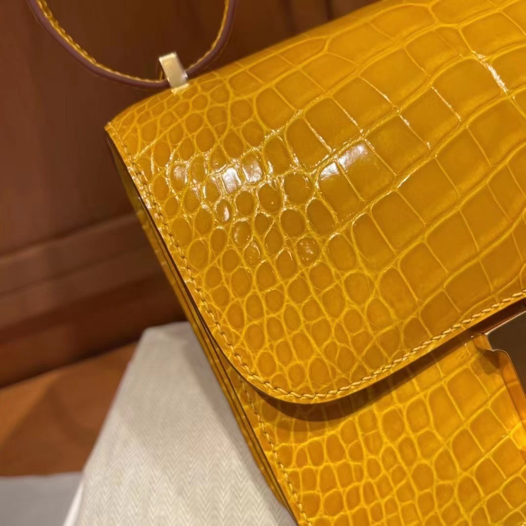 United Arab Emirates HM Constance Mini Alligator 9D Jaune Amber 琥珀黄