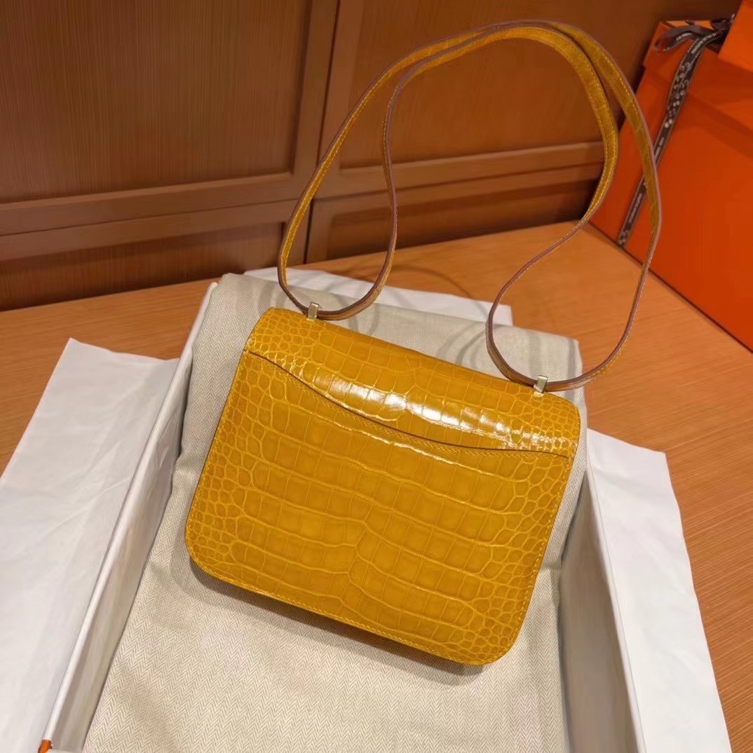 United Arab Emirates HM Constance Mini Alligator 9D Jaune Amber 琥珀黄