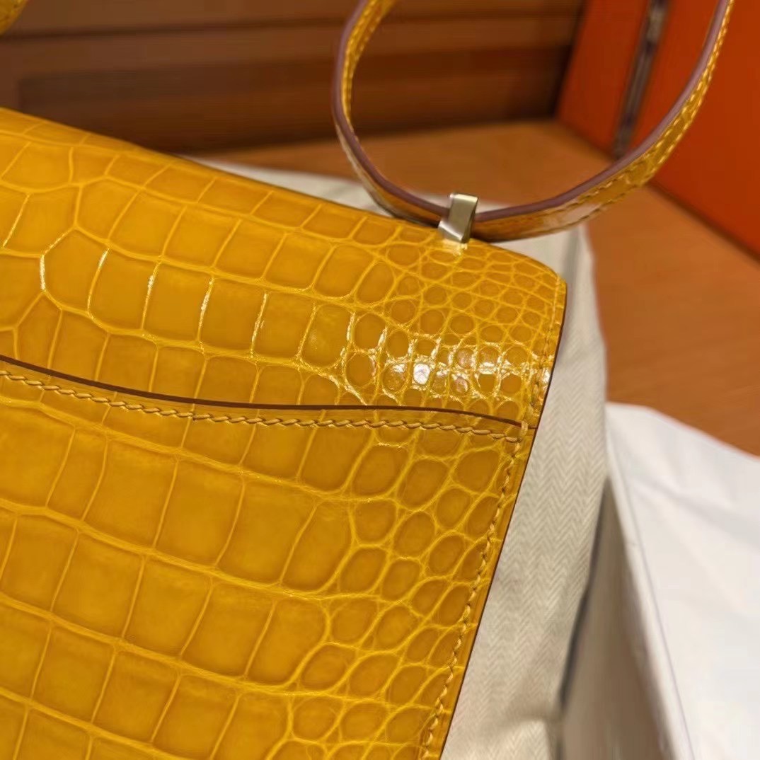 United Arab Emirates HM Constance Mini Alligator 9D Jaune Amber 琥珀黄