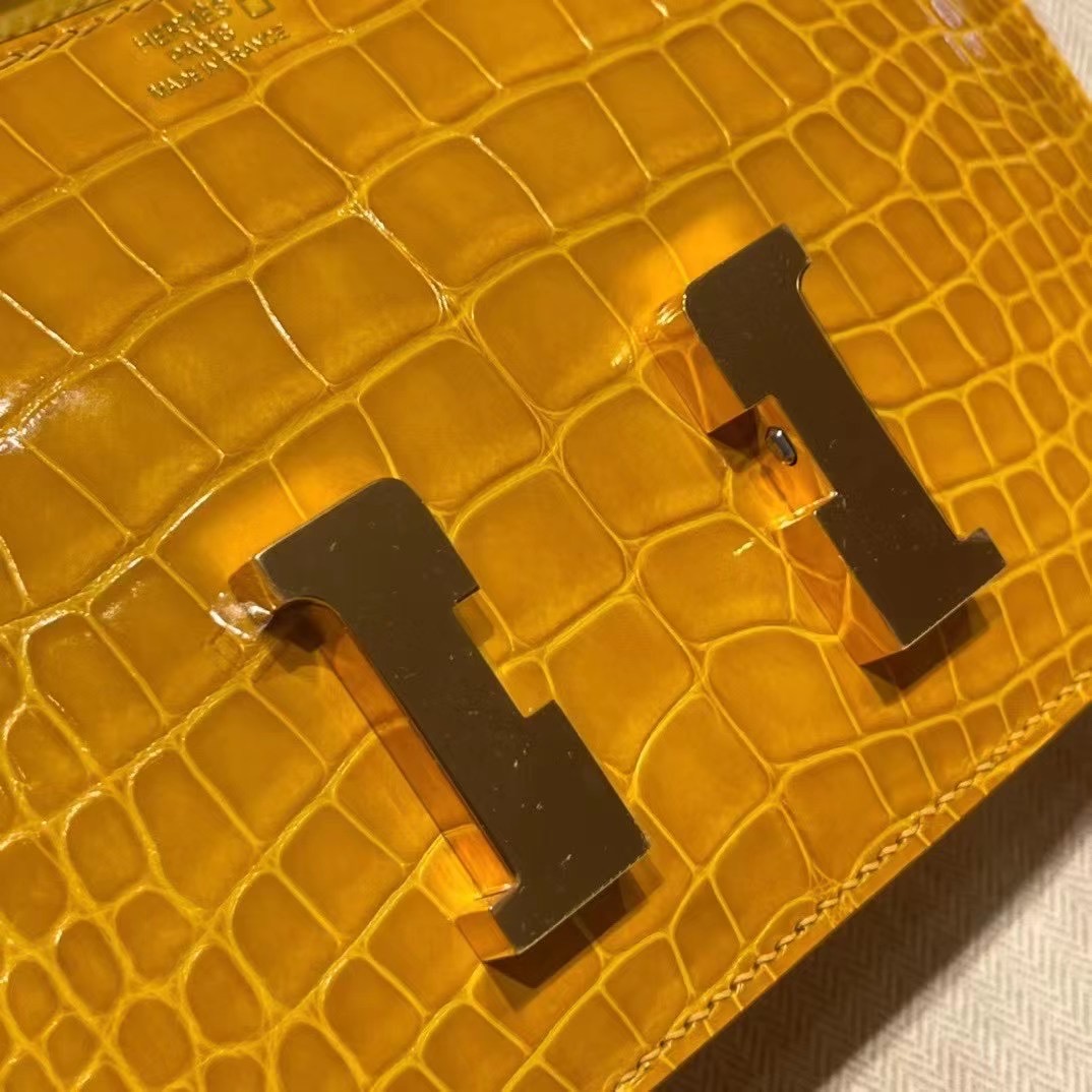 United Arab Emirates HM Constance Mini Alligator 9D Jaune Amber 琥珀黄