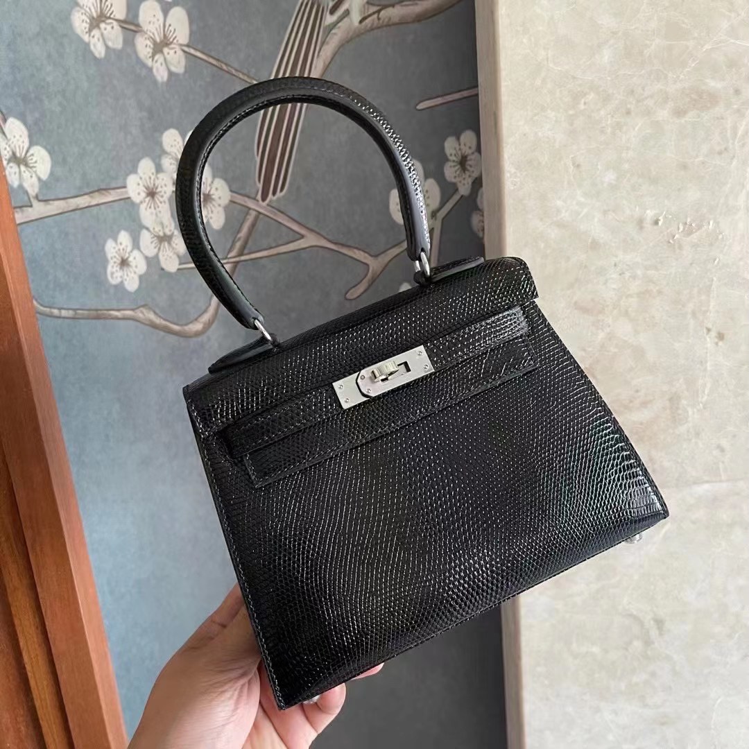 Qatar Doha HM KL 20cm Lizard 进口蜥蜴皮 89 Noir PHW