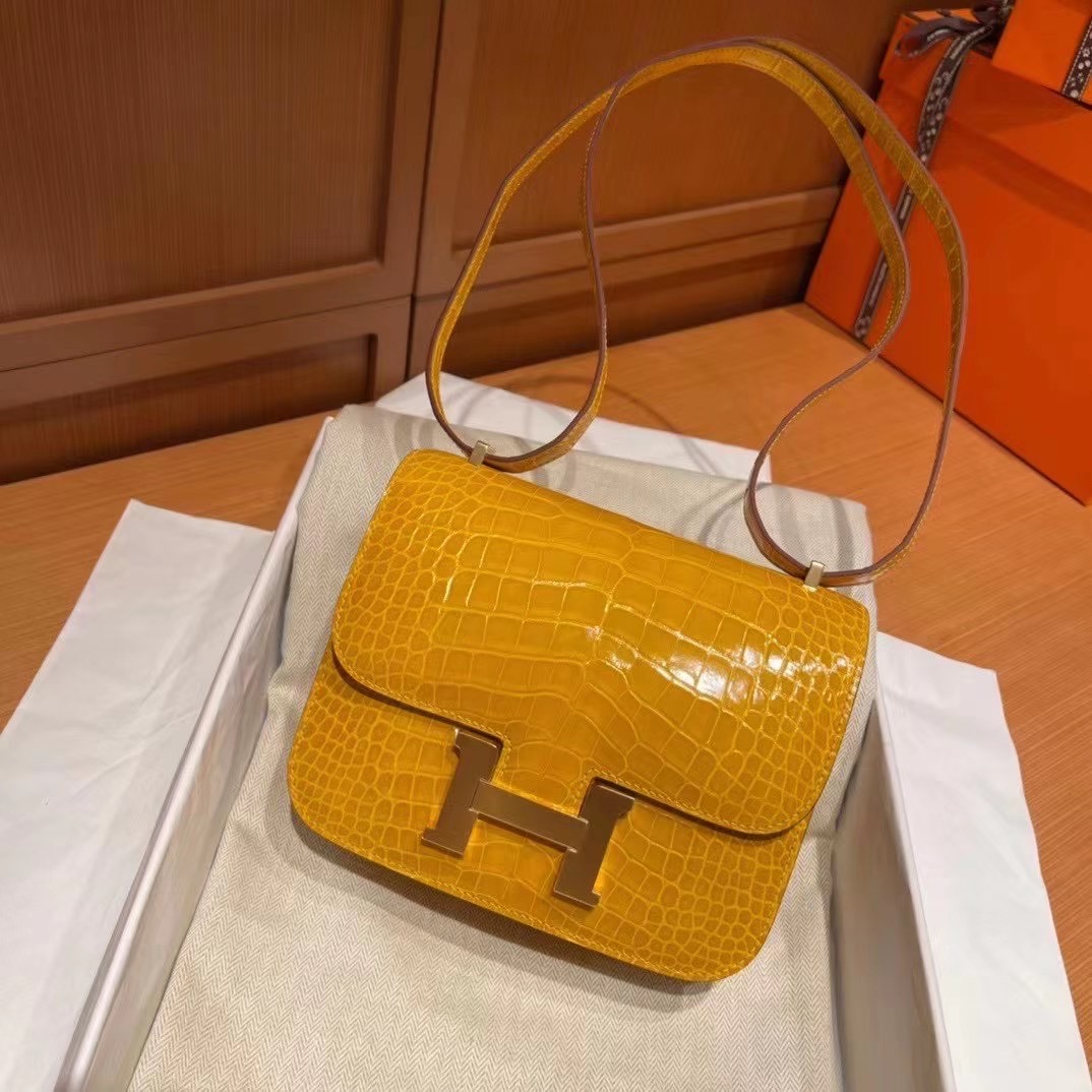 United Arab Emirates HM Constance Mini Alligator 9D Jaune Amber 琥珀黄