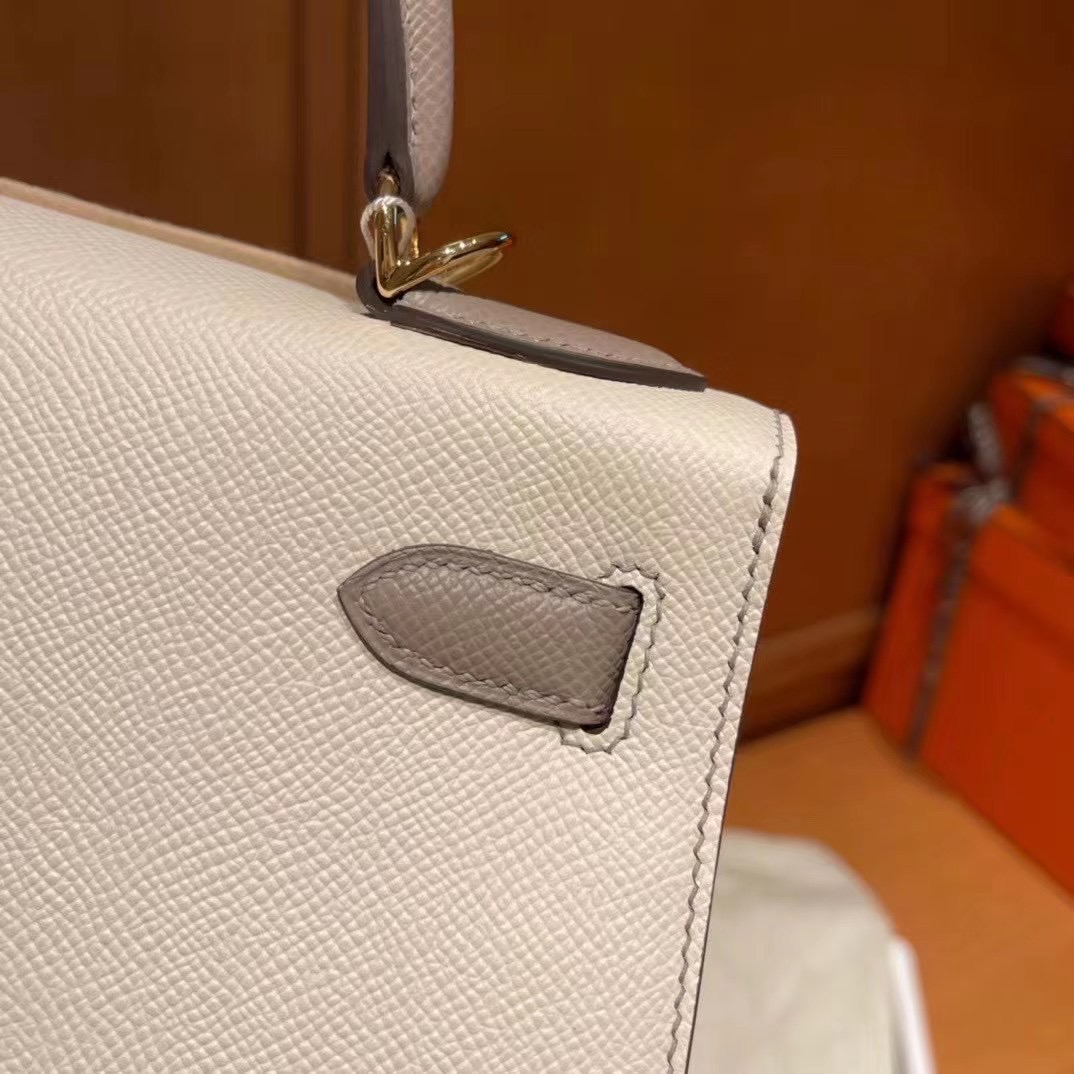 28 cm KL so 拼色 Epsom 皮 10 奶昔白拼M8 沥青灰 金扣
