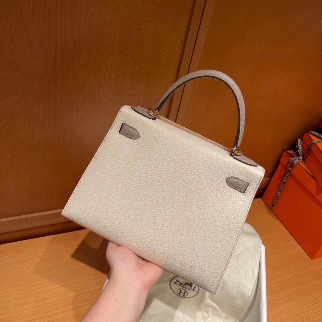 28 cm KL so 拼色 Epsom 皮 10 奶昔白拼M8 沥青灰 金扣