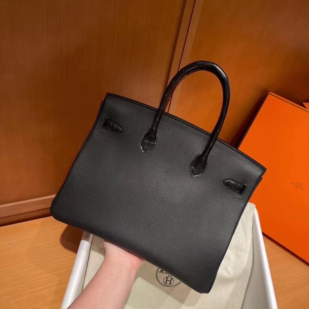 Hermès BK 35cm Touch系列 Togo小牛皮/雾面美洲鳄鱼 Matte alligator crocodile CK89黑色 玫瑰金扣 全手工蜡线缝制