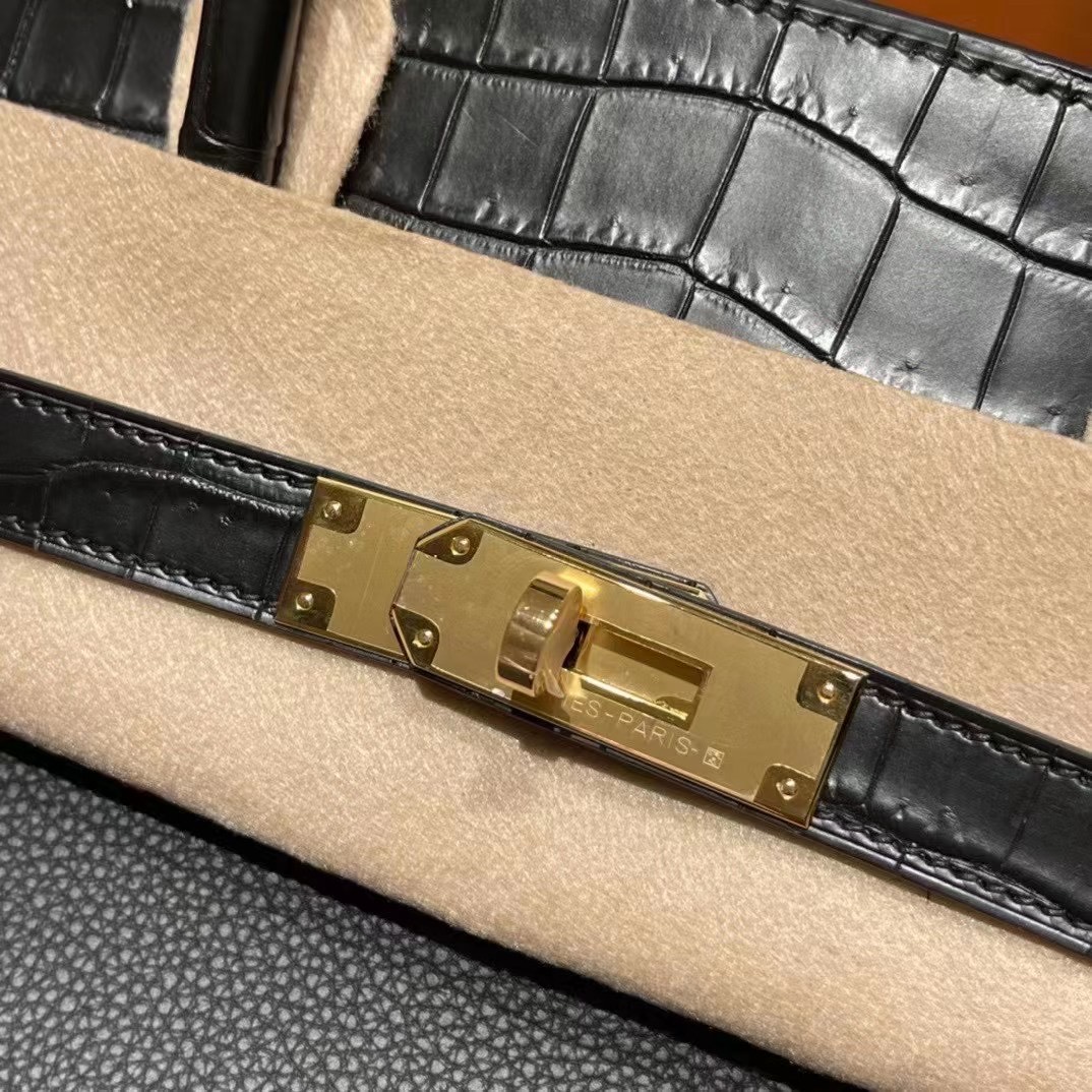 Hermès BK 35cm Touch系列 Togo小牛皮/雾面美洲鳄鱼 Matte alligator crocodile CK89黑色 玫瑰金扣 全手工蜡线缝制