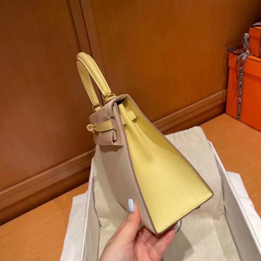 25 cm KL so 拼色 Epsom 皮 10 奶昔白拼1Z 小鸡黄 金扣