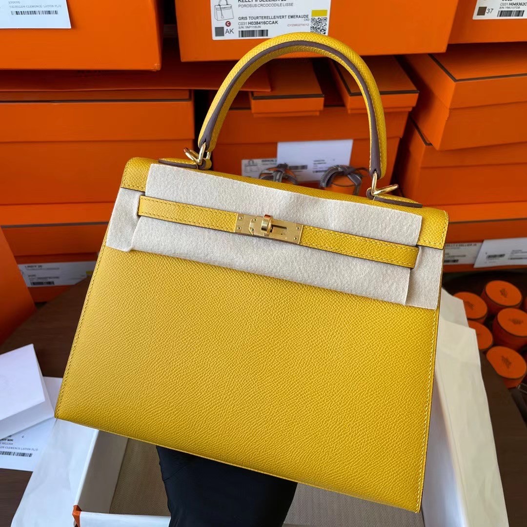 KL 25cm Epsom 9D琥珀黄 金扣 夏天必备